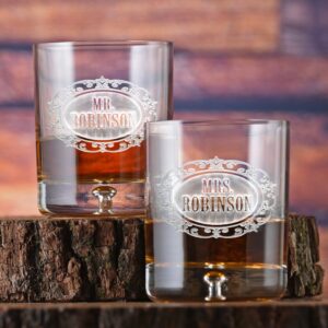 limotti Mr. and Mrs. Personalized Scotch Whiskey Glass Set – Engraved Couples Gift
